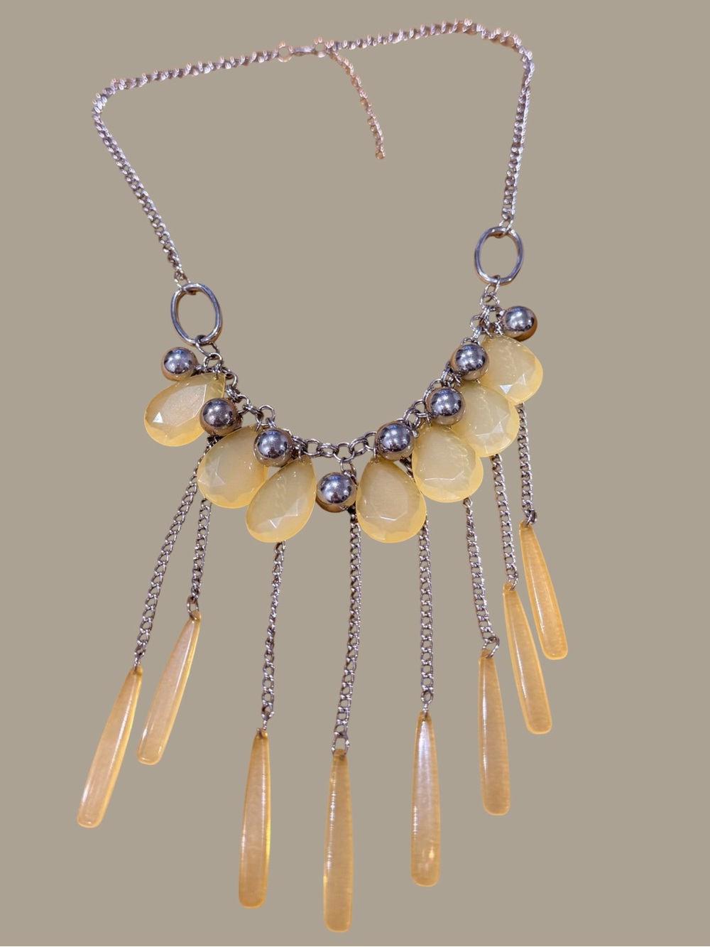 Vintage Yellow Teardrop Fringe Necklace - Women Jewelry